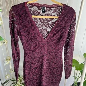 Windsor Burgundy Lace Long Sleeve Dress